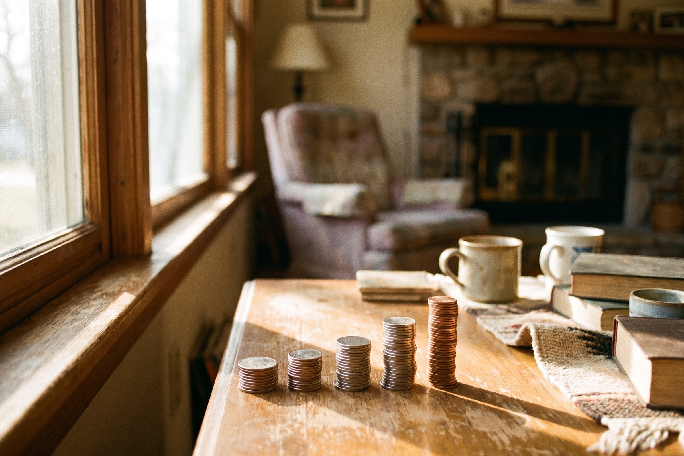 Growing savings, jar of coins in warm light