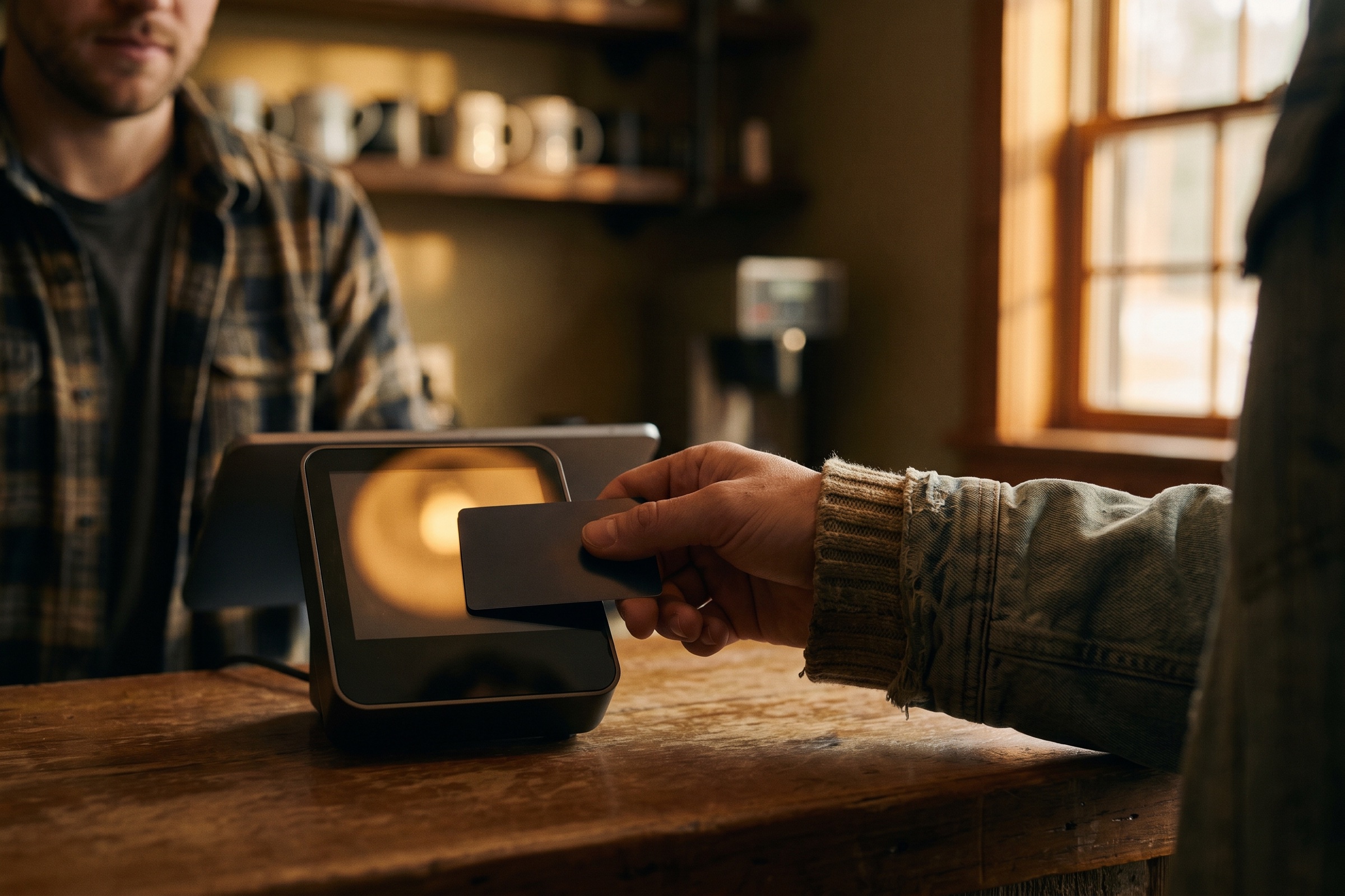 Customer paying with a plain bank card at a counter